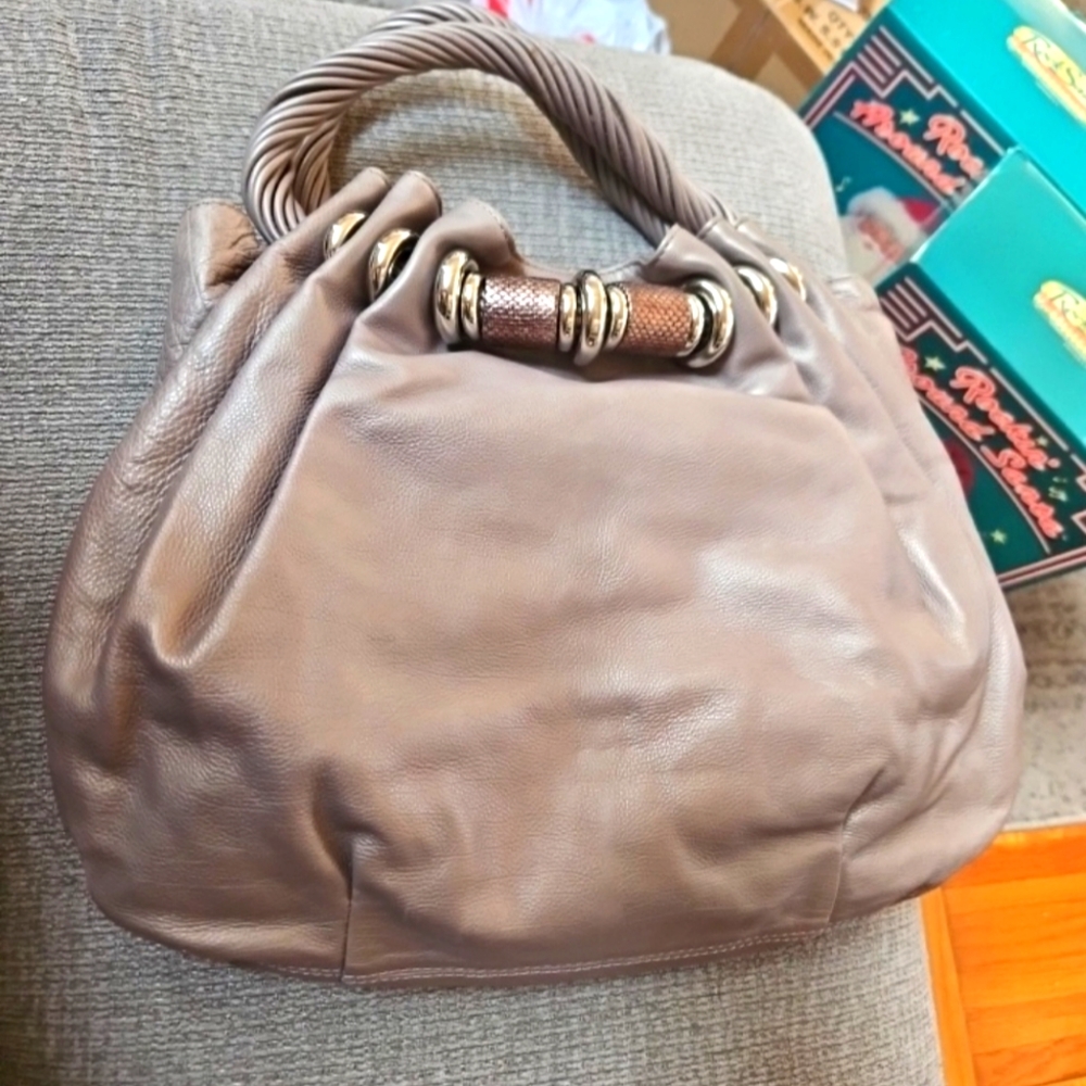 NWOT STUNNING Michael Kors Gray/Silver Large Hobo Bag Gathered Tote NEW Ret $998